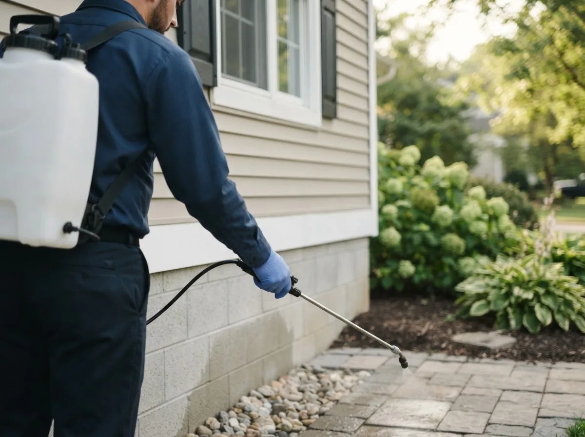 Pest control technician inspecting a home in Hume, CA